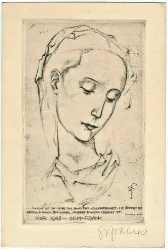 Radierung Jahresgraphik „FUER 1948“ von Sepp Frank