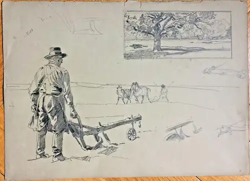 Skizzenblatt eines namentlich nicht bekannten Malers, wohl 1908, Bleistift