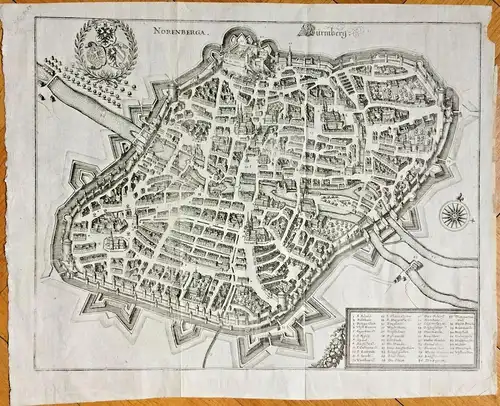 Kupferstich Stadtplan Nürnberg „Norenberga. Nürmberg" 1644 von Matthäus Merian