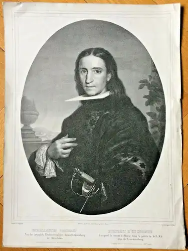 Lithographie „Unbekanntes Portrait“ von Joseph Anton Mayr nach B. E. Murillo