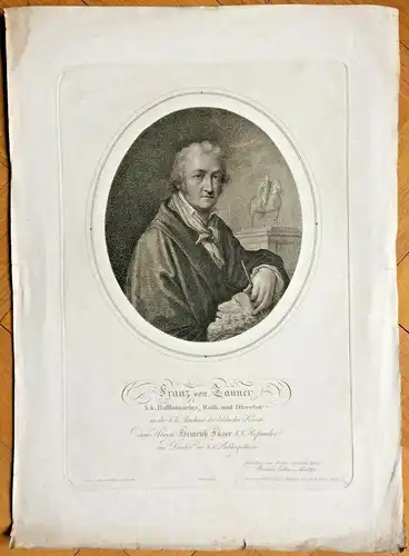 Kupferstich Portrait Franz von Zauner von Carl Hermann Pfeiffer nach Schrötter