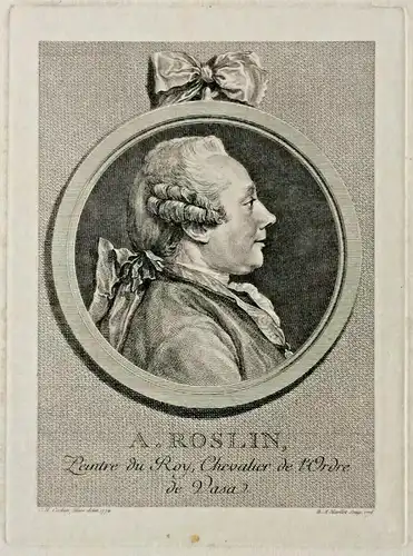 Kupferstich Portrait Alexander Roslin von C-N Cochin, B-A Nicollet