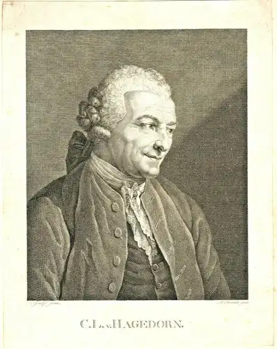 Kupferstich Portrait Christian Ludwig von Hagedorn von Moritz Steinla, A.Graff