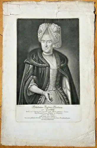 Aquatinta-Radierung Portrait Wilhelmina Barbara Geuder von Johann Simon Negges