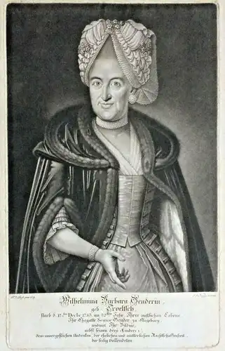 Aquatinta-Radierung Portrait Wilhelmina Barbara Geuder von Johann Simon Negges