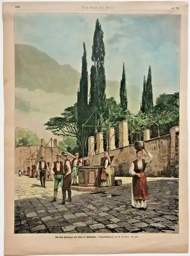 Colorierter Holzstich „Die fünf Brunnen von Zara in Dalmatien“ Alexander Kircher