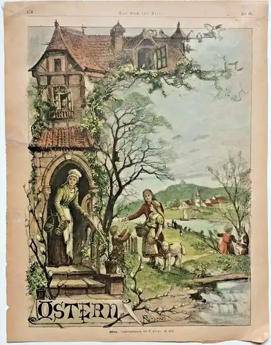 Colorierter Holzstich „OSTERN“ nach dem Gemälde von Alfred Heide im Passepartout