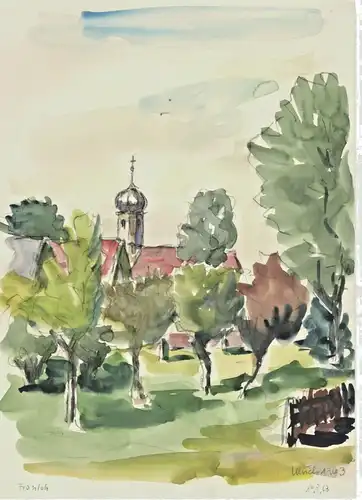 Aquarell „Fronloh“ signiert „Ulrich 1963“ auf dünnem Karton