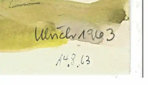 Aquarell „Fronloh“ signiert „Ulrich 1963“ auf dünnem Karton