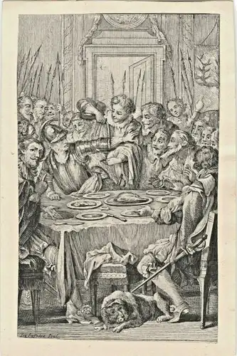 Kupferstich von Charles Eisen nach Charles de Lafosse, Jean de La Fontaine