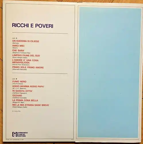 Vinyl-LP RICCHI E POVERI, sehr guter Zustand