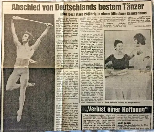 Max Niehaus: HEINZ BOSL - mit Zeitungsartikeln über Heinz Bosl + Ballettprogramm
