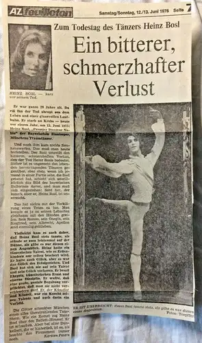 Max Niehaus: HEINZ BOSL - mit Zeitungsartikeln über Heinz Bosl + Ballettprogramm