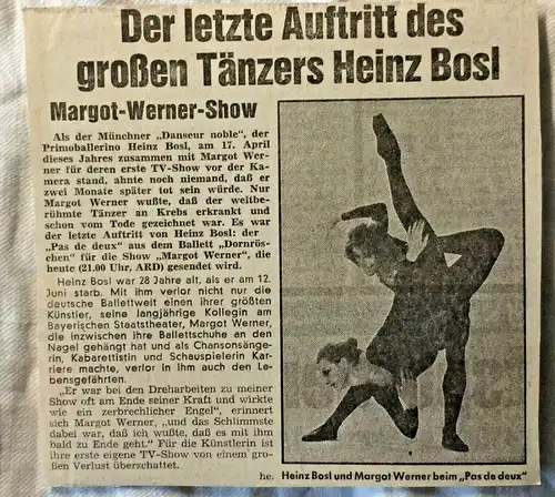 Max Niehaus: HEINZ BOSL - mit Zeitungsartikeln über Heinz Bosl + Ballettprogramm