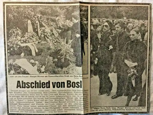 Max Niehaus: HEINZ BOSL - mit Zeitungsartikeln über Heinz Bosl + Ballettprogramm