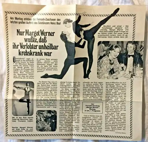 Max Niehaus: HEINZ BOSL - mit Zeitungsartikeln über Heinz Bosl + Ballettprogramm