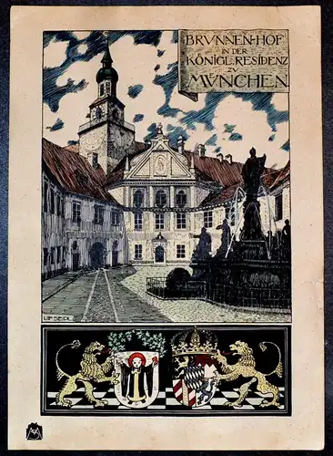 Kalenderblatt,München,Brunnenhof der königlichen Residenz ,bez. Ulf Seidl