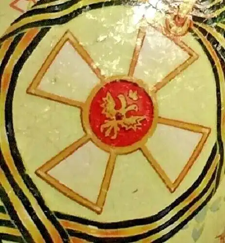 Oster-Ei (Dose) aus Metall bedruckt mit Kreuz d. russ.St.Georgs Ordens