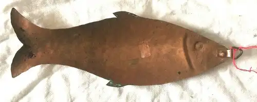 Stilisierter Fisch aus Kupfer, mit Aufhänger, Dekoration für Küche