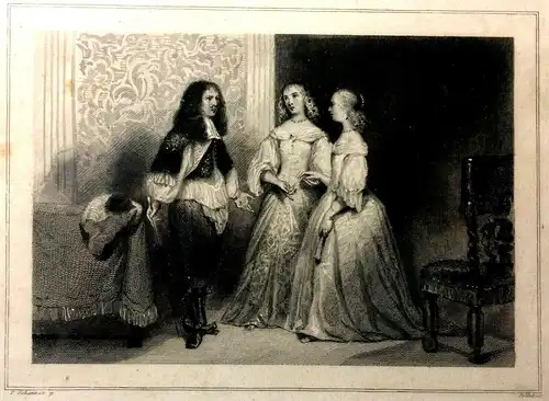 Stahlstich „ENTREVUE DE CHARLES II ET DE MADAME LA Dse D'ORLEANS“ T. Johannot