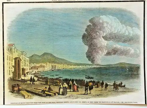 Colorierter Holzstich „ERUPTION OF MOUNT VESUVIUS .........."