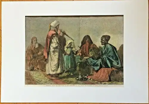 Colorierter Holzstich „A REHEARSAL, CAIRO – CARL HAAG IN THE EXHIBITION
