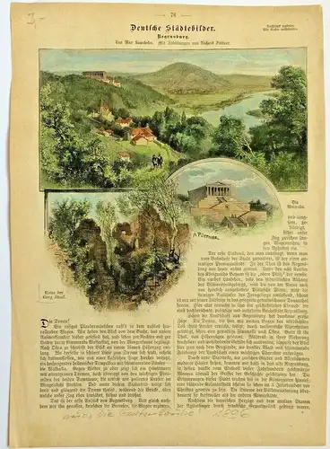 Colorierter Holzstich „Die Walhalla“ und „Ruine der Burg Stauf“ Richard Püttner