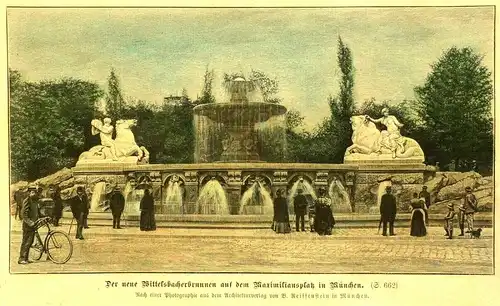 Colorierter Holzstich „Der neue Wittelsbacherbrunnen .........in München"