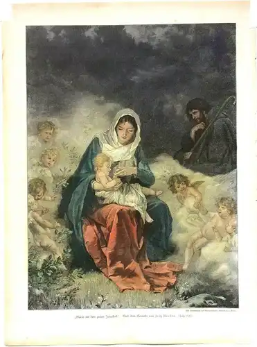 Colorierter Holzstich „Maria mit dem zarten Jesuskind“ von Fritz Roeber