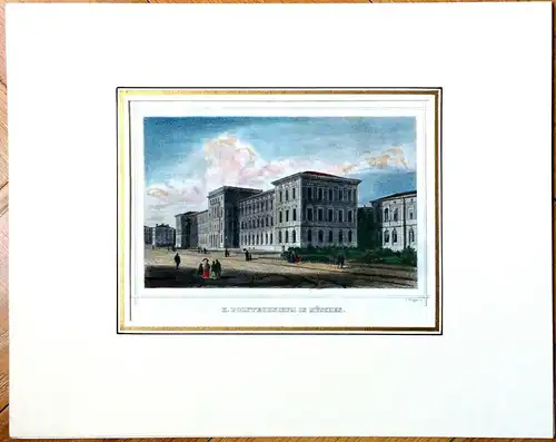 Colorierter Stahlstich „K. POLYTECHNIKUM IN MÜNCHEN“ von Jobst Riegel