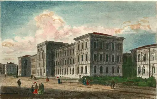 Colorierter Stahlstich „K. POLYTECHNIKUM IN MÜNCHEN“ von Jobst Riegel