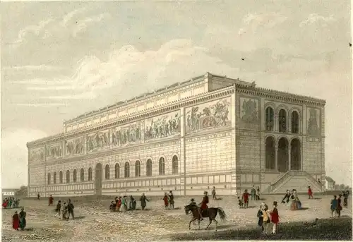 Colorierter Stahlstich „DIE NEUE PINAKOTHEK IN MÜNCHEN“ von Karl Gunkel