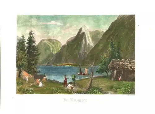 Colorierter Stahlstich „Der Königssee“ von Carl Schulin im Passepartout