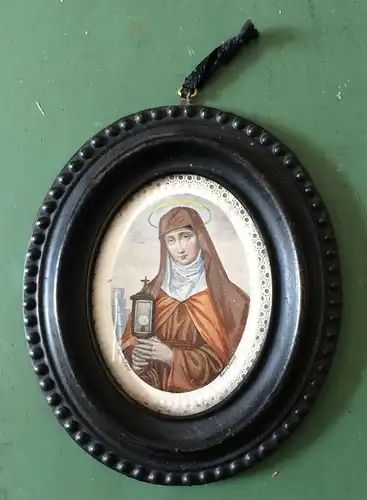 Kleines Madonnenbild in ovalem schwarzem Rahmen, ca. 1860