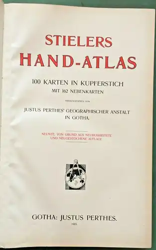 STIELERS HAND-ATLAS -100 Karten in Kupferstichen mit 162 Nebenkarten