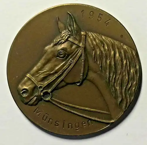 Runde Bronzeplakette mit Pferdekopf - „Prix Harras Marbach“