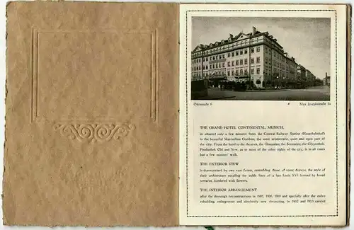 GRAND HOTEL CONTINENTAL MUNICH – kleine Broschüre ca. 1915