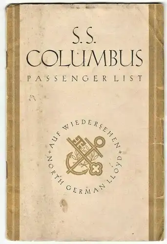 S.S. Columbus – Passagierliste einer Überfahrt v. New York nach Bremen 1.11.1928