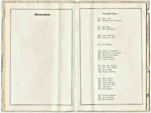 S.S. Columbus – Passagierliste einer Überfahrt v. New York nach Bremen 1.11.1928