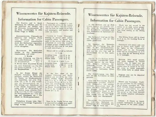 S.S. Columbus – Passagierliste einer Überfahrt v. New York nach Bremen 1.11.1928