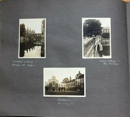 Photoalbum mit 96 Photos und Ansichtskarten Cambridge 1926