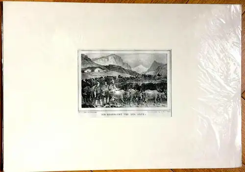 Original-Lithographie nach Josef Rattensperger: „DIE HEIMFAHRT VON DER ALPE“