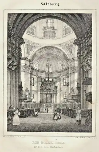 Original-Lithographie nach Georg Pezolt: Salzburg - Die Domkirche, Hochaltar