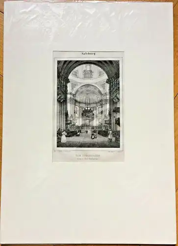 Original-Lithographie nach Georg Pezolt: Salzburg - Die Domkirche, Hochaltar