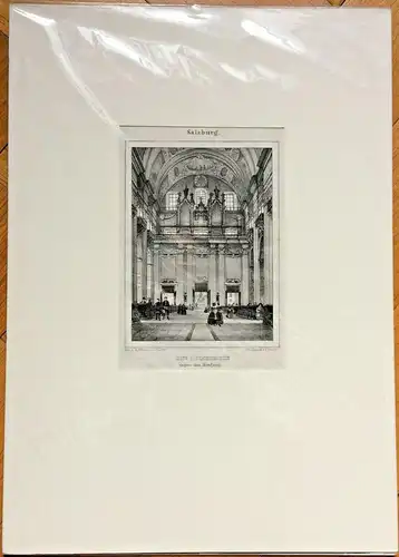 Original-Lithographie nach Georg Pezolt: Salzburg - Die Domkirche, Eingang