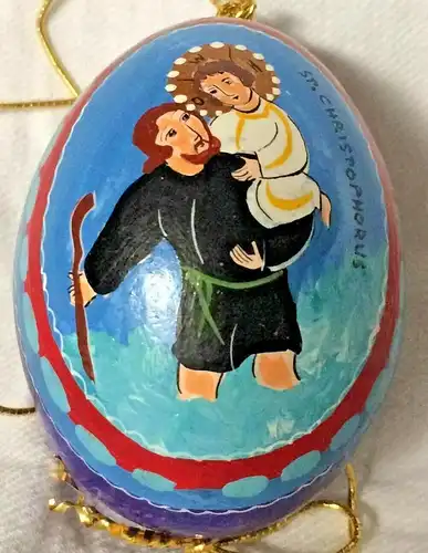 Wunderschönes bemaltes Ei, Osterei, mit Motiv St. Christophorus