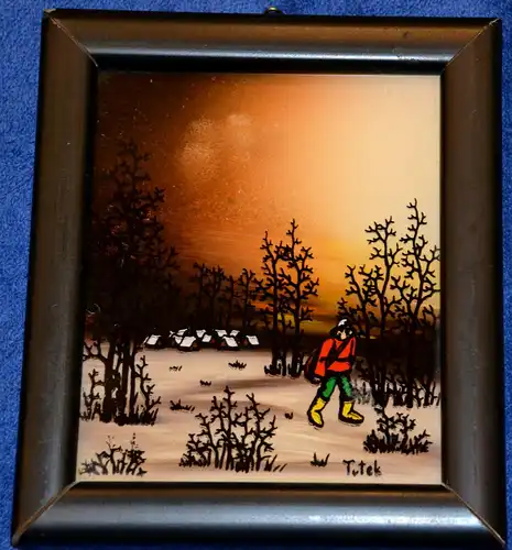 Naive Malerei ,Winterlandschaft,Sign. Tutek, Hinterglasmalerei, gerahmt