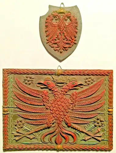 Zwei kleine Reliefs „Doppeladler“, Herkunft, Alter, Material unbekannt