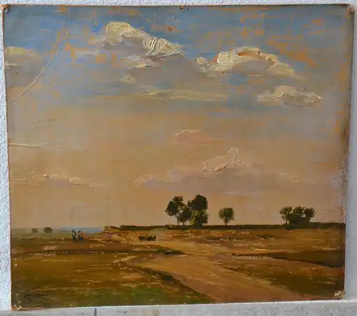 Ölbild,auf Pappe,Landschaft mit Staffage,ungerahmt.ca.1880,signiert