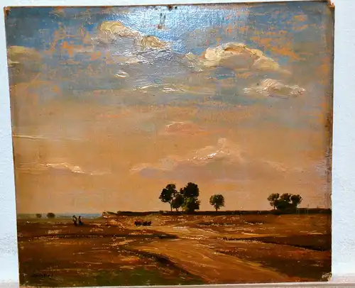 Ölbild,auf Pappe,Landschaft mit Staffage,ungerahmt.ca.1880,signiert